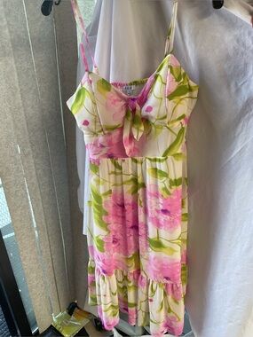 A U W Floral Pink & Green Sundress for Girls - Cute Summer Dress